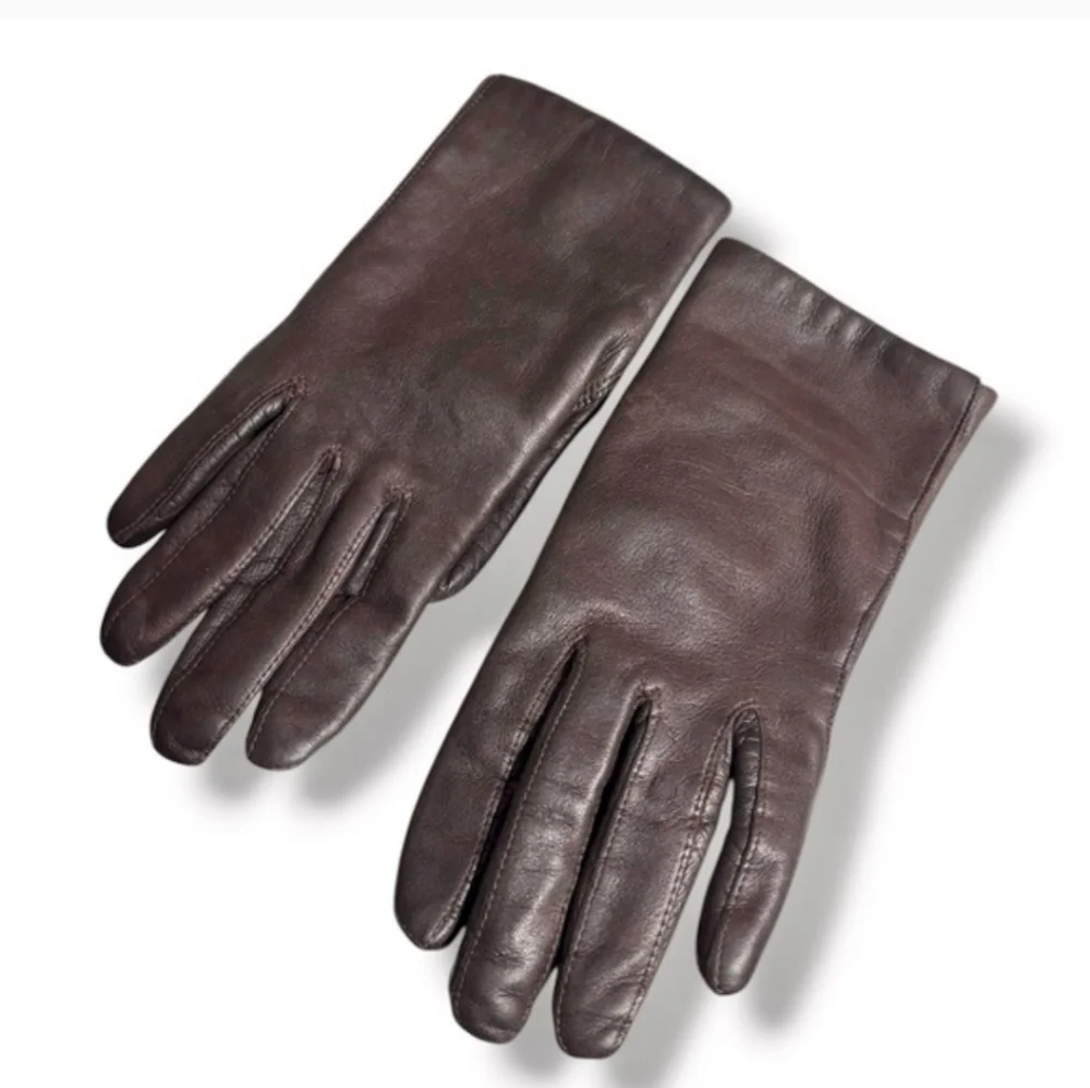 VINTAGE Dark Brown Leather Winter Gloves Lined